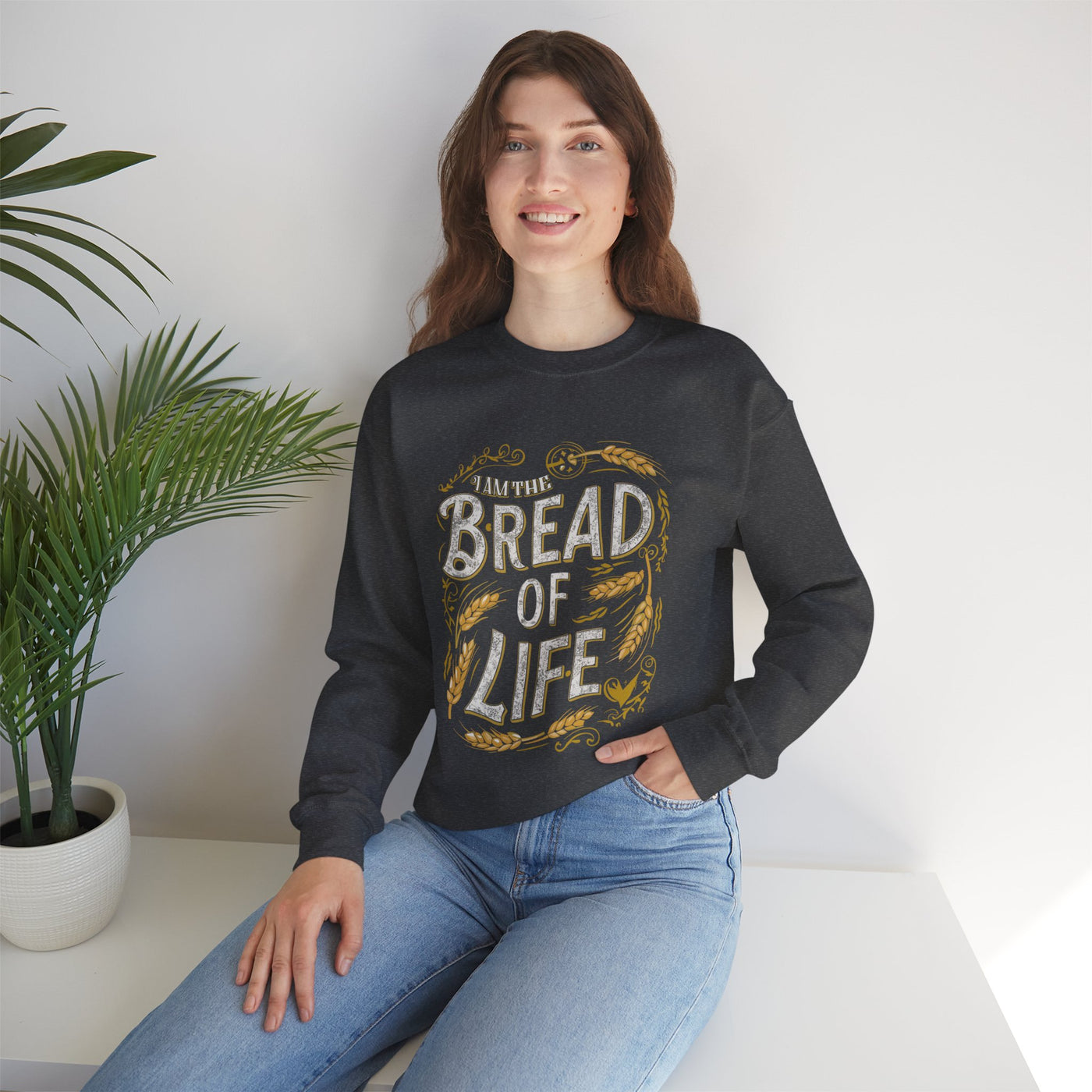 Bread Of Life Unisex Heavy Blend™ Crewneck Sweatshirt, Aesthetic Design