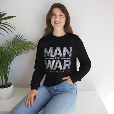 Man Of War Exodus 15:3 Unisex Heavy Blend™ Crewneck Sweatshirt, Silver Text