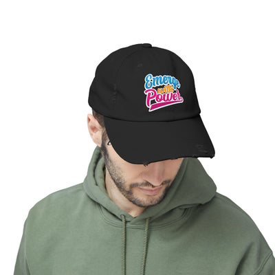 Emerge With Power Unisex Distressed Cap, Cartoon Design