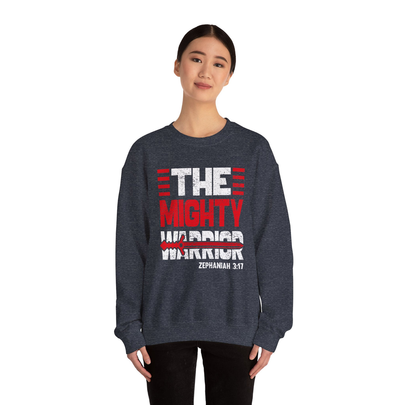 The Mighty Warrior Zephaniah 3:17 Unisex Heavy Blend™ Crewneck Sweatshirt