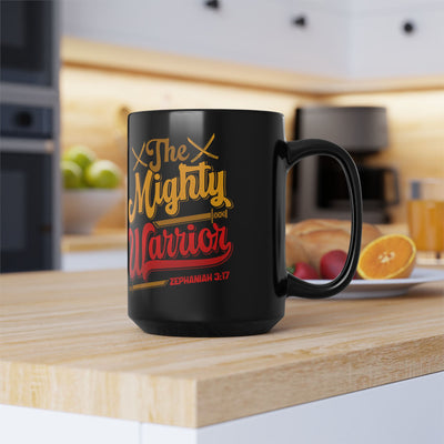The Mighty Warrior Zephaniah 3:17 Comic Design Black Mug (11oz, 15oz)