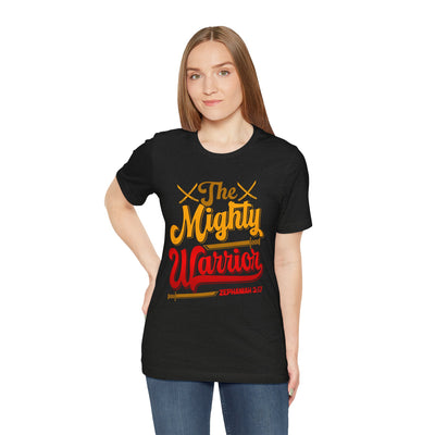 The Mighty Warrior Zephaniah 3:17 Unisex Jersey Short Sleeve Tee, Comic Design
