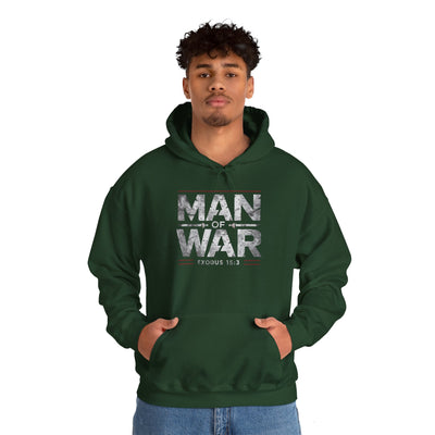 Man Of War Exodus 15:3 Unisex Heavy Blend™ Hooded Sweatshirt, Silver Texts