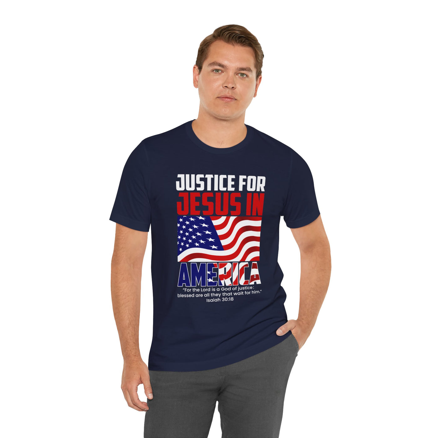 Justice For Jesus In America Unisex Jersey Short Sleeve Tee, American Flag Designs
