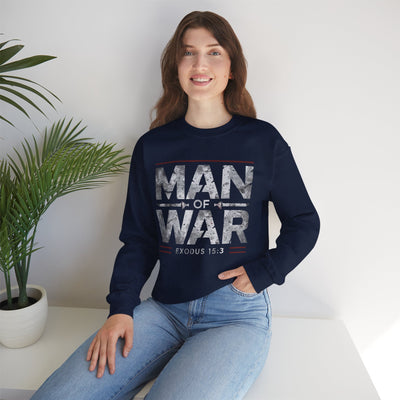 Man Of War Exodus 15:3 Unisex Heavy Blend™ Crewneck Sweatshirt, Silver Text
