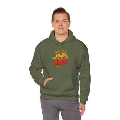 The Mighty Warrior Zephaniah 3:17 Unisex Heavy Blend™ Hooded Sweatshirt, Comic Design