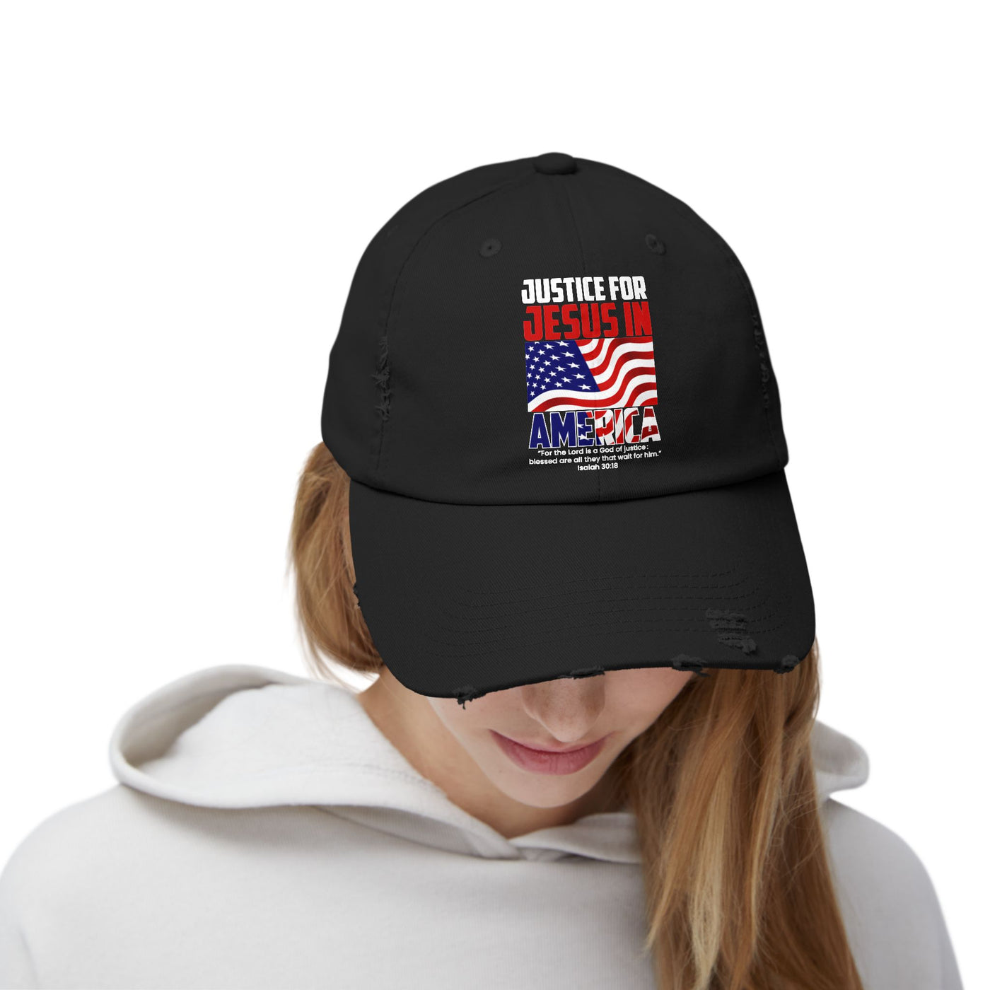 Justice For Jesus In America Unisex Distressed Cap, American Flag Designs