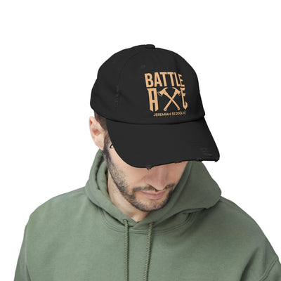 Battle Axe Unisex Distressed Cap, Golden Design