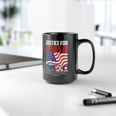 Justice For Jesus In America Black Mug (11oz, 15oz), American Flag