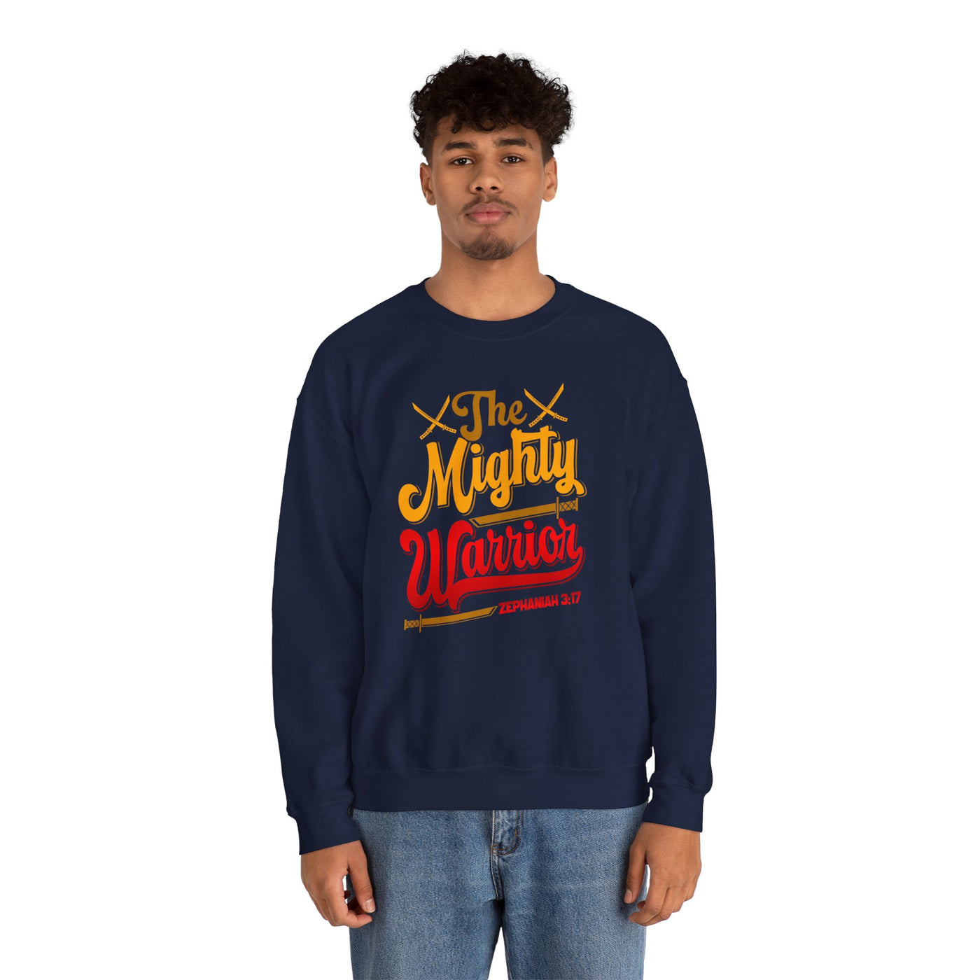 The Mighty Warrior Zephaniah 3:17 Unisex Heavy Blend™ Crewneck Sweatshirt