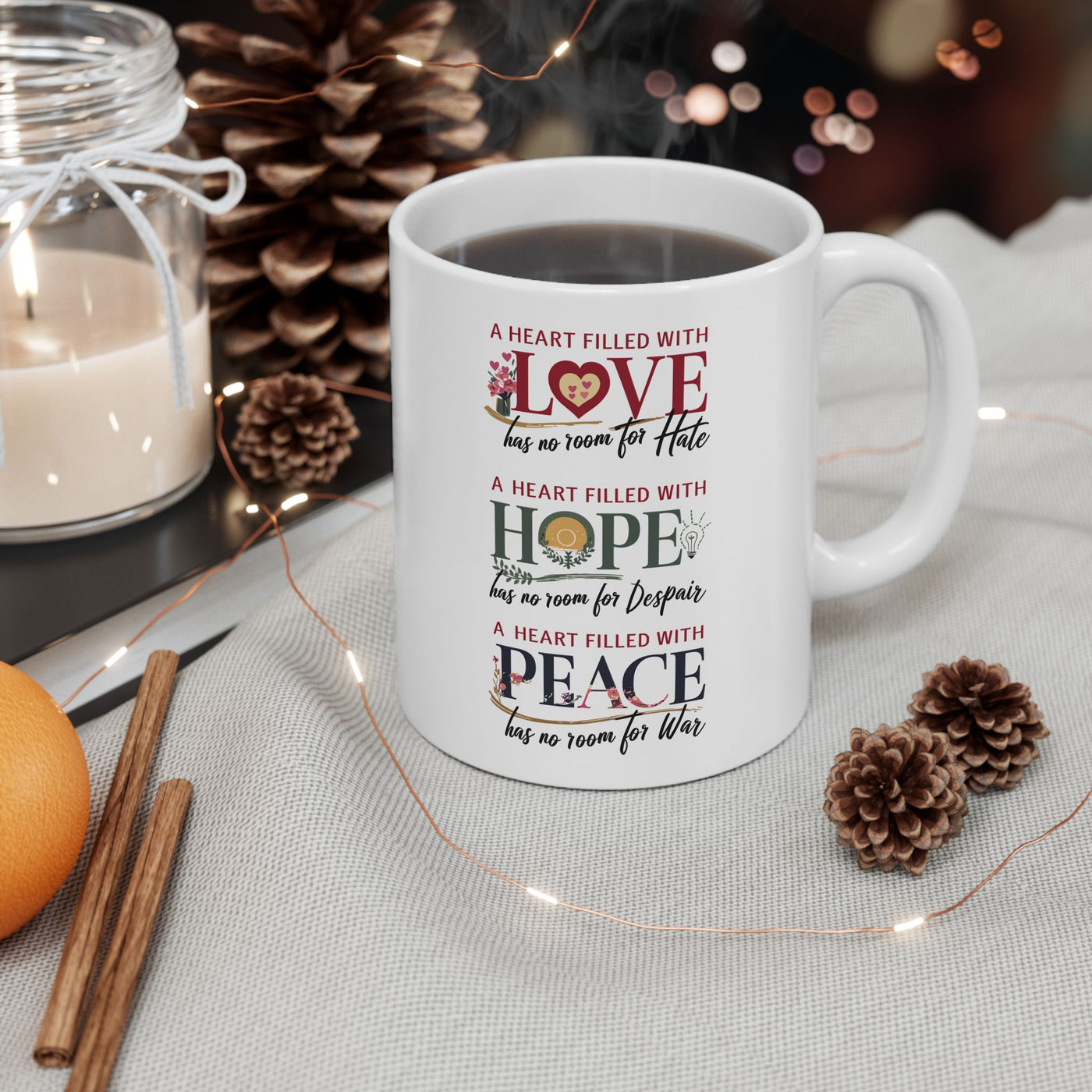 A Heart Filled With Love, Hope, Peace Ceramic Mug, (11oz, 15oz)