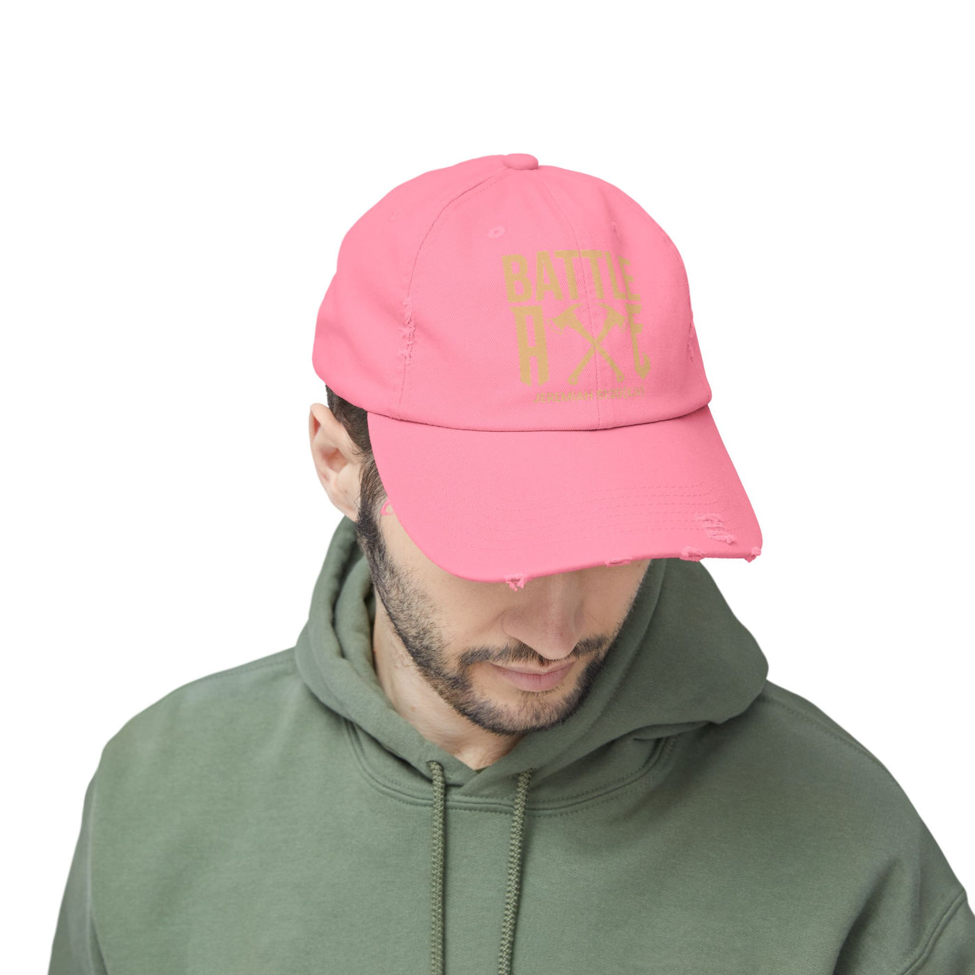 Battle Axe Unisex Distressed Cap, Golden Design