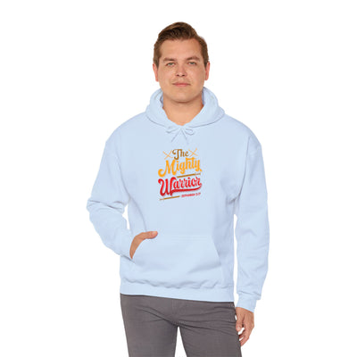 The Mighty Warrior Zephaniah 3:17 Unisex Heavy Blend™ Hooded Sweatshirt, Comic Design