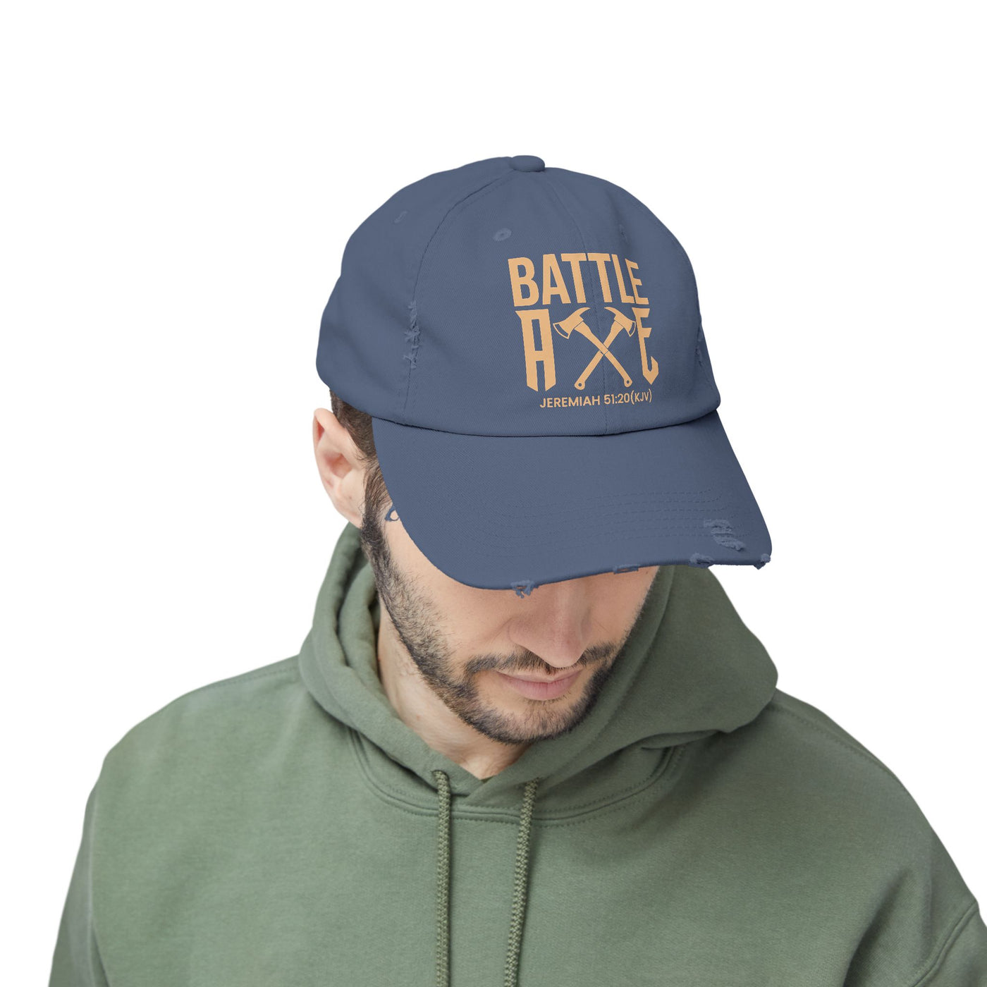 Battle Axe Unisex Distressed Cap, Golden Design