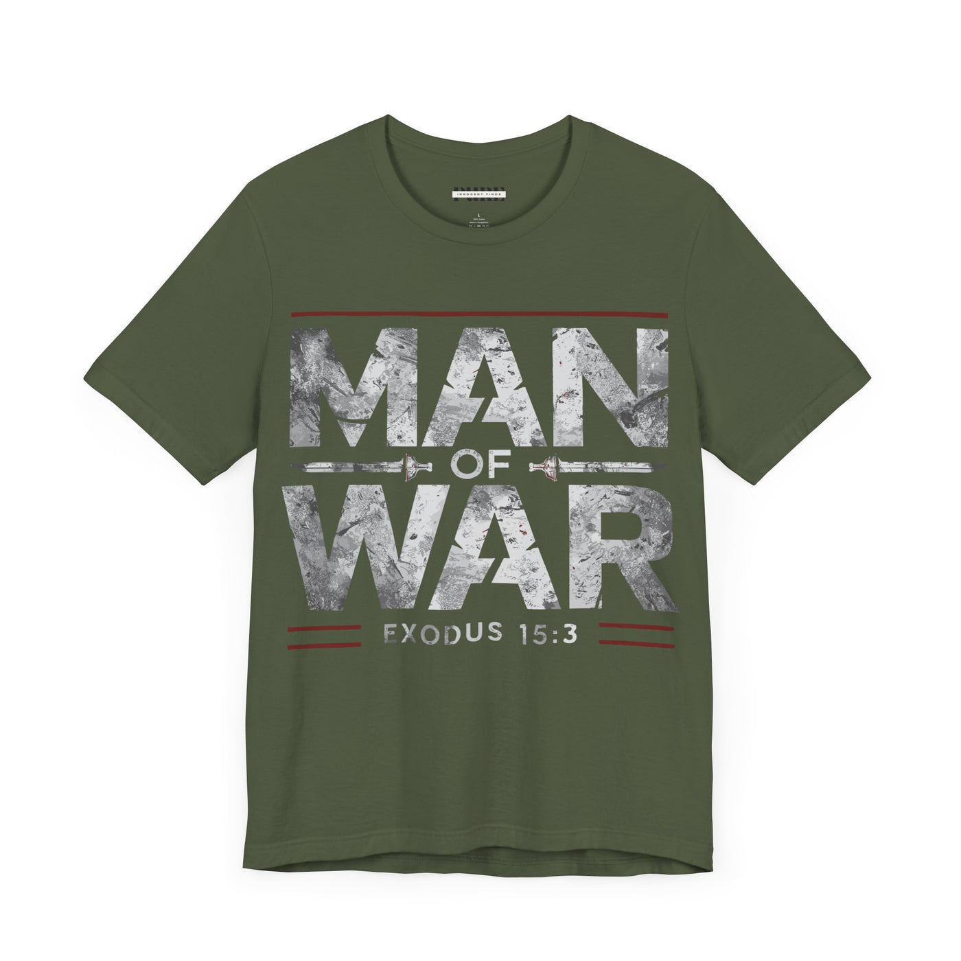 Man Of War Unisex Jersey Short Sleeve Tee, Silver Text Design