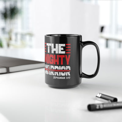 The Mighty Warrior Zephaniah 3:17 Black Mug (11oz, 15oz)