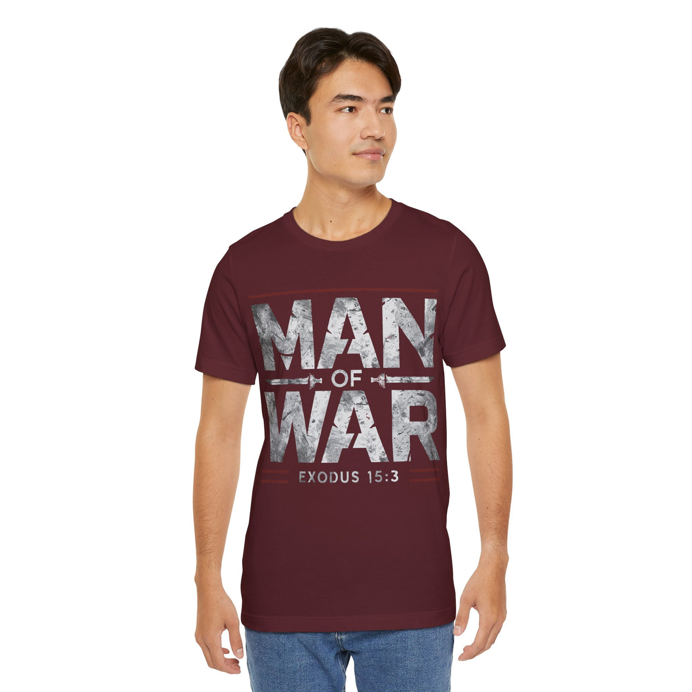 Man Of War Unisex Jersey Short Sleeve Tee, Silver Text Design