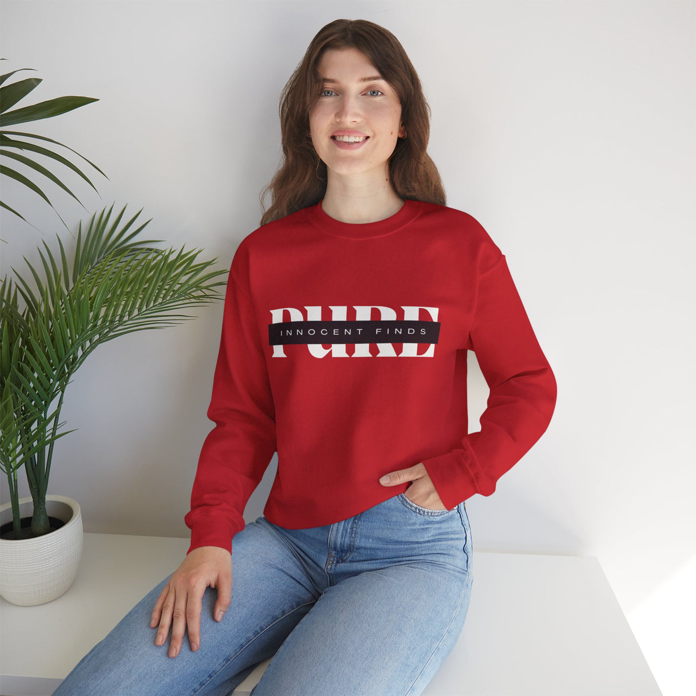 Pure Innocent Finds Unisex Heavy Blend™ Crewneck Sweatshirt, White