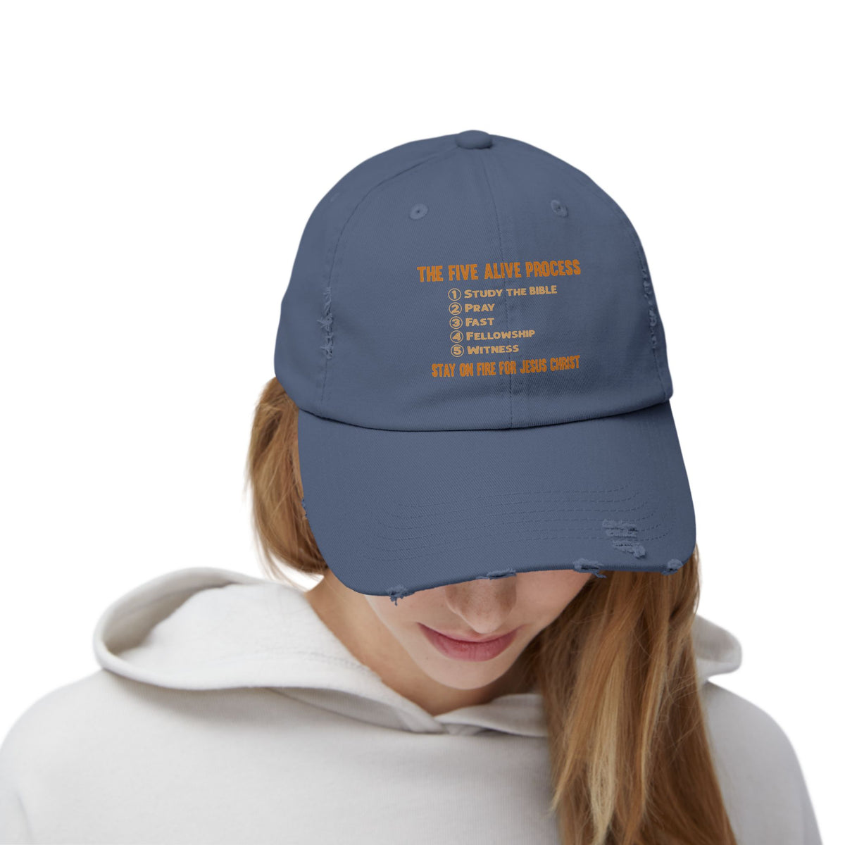 The Five Alive Process Text Based Unisex Distressed Cap