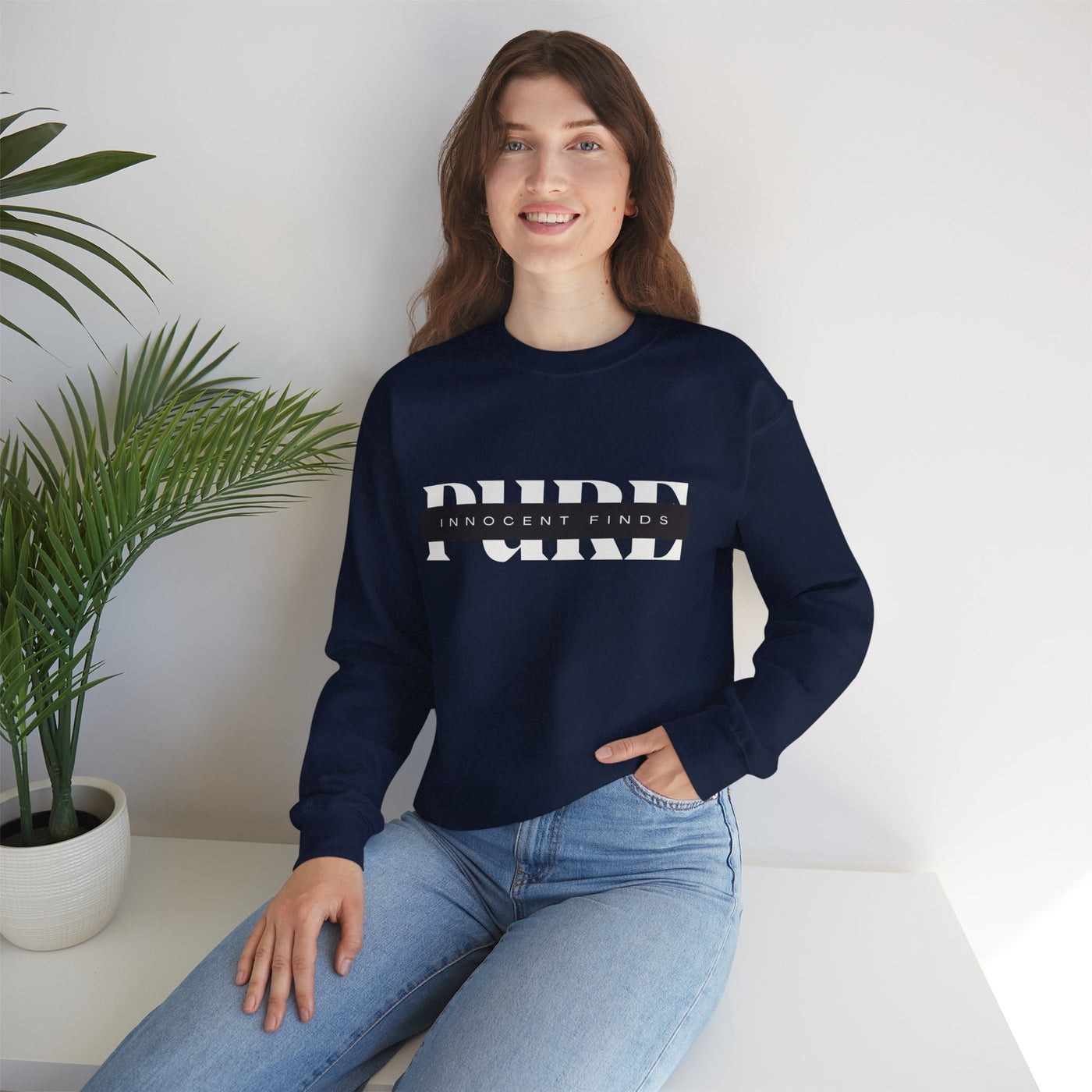 Pure Innocent Finds Unisex Heavy Blend™ Crewneck Sweatshirt, White