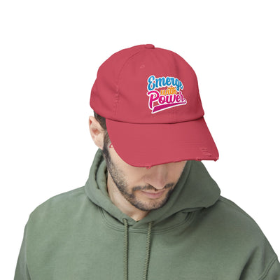 Emerge With Power Unisex Distressed Cap, Cartoon Design