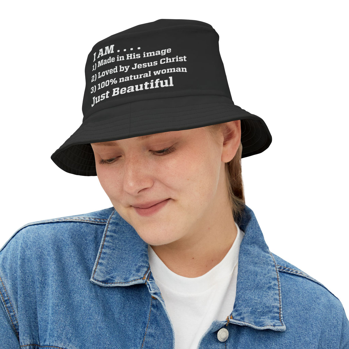 I Am Just Beautiful Women Bucket Hat, Text Design