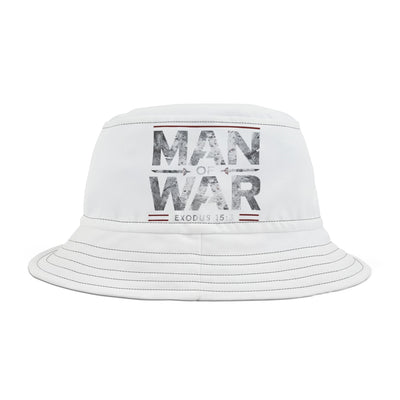Man Of War Unisex Bucket Hat, Silver text