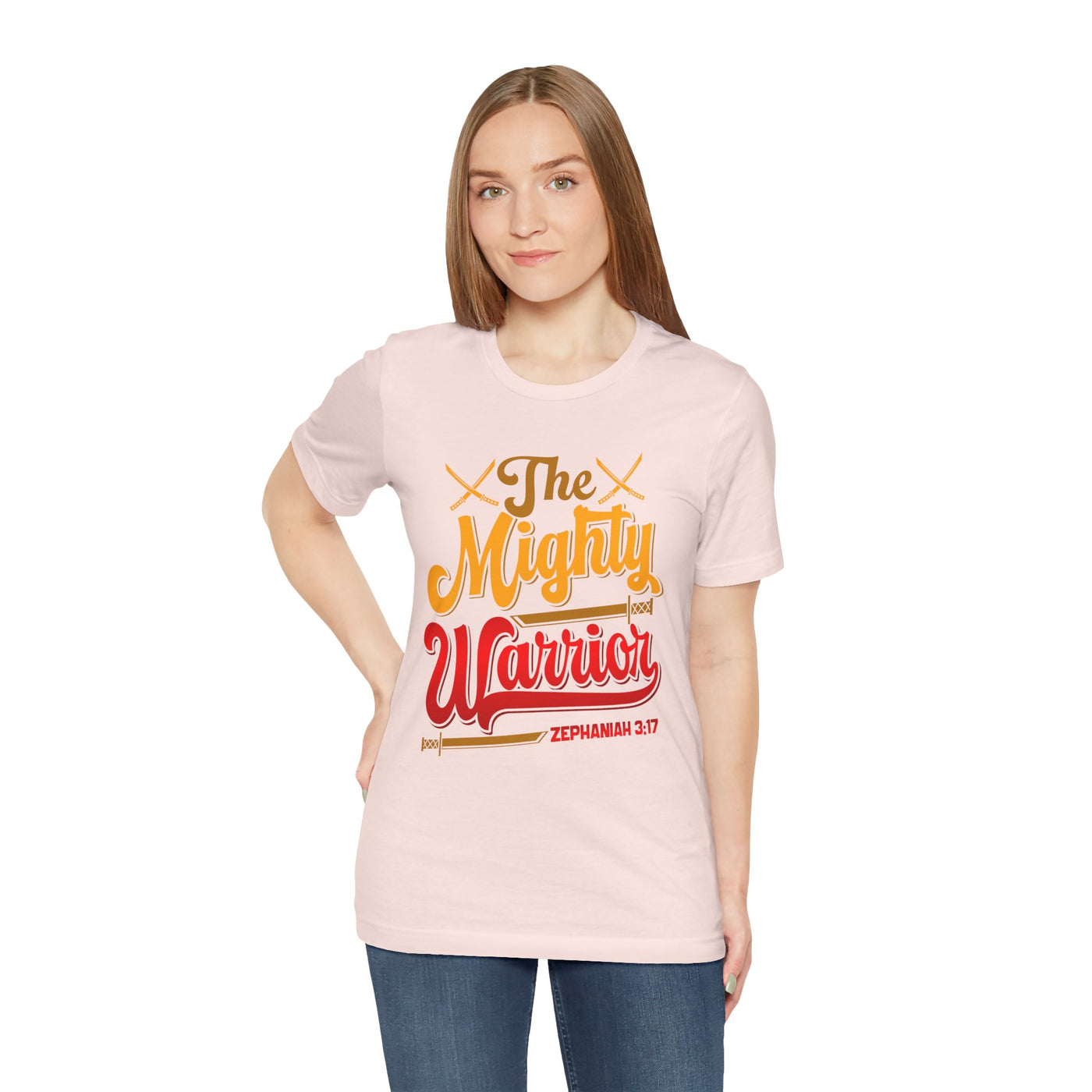 The Mighty Warrior Zephaniah 3:17 Unisex Jersey Short Sleeve Tee, Comic Design