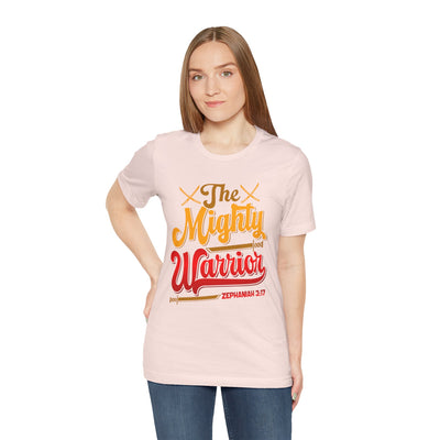 The Mighty Warrior Zephaniah 3:17 Unisex Jersey Short Sleeve Tee, Comic Design