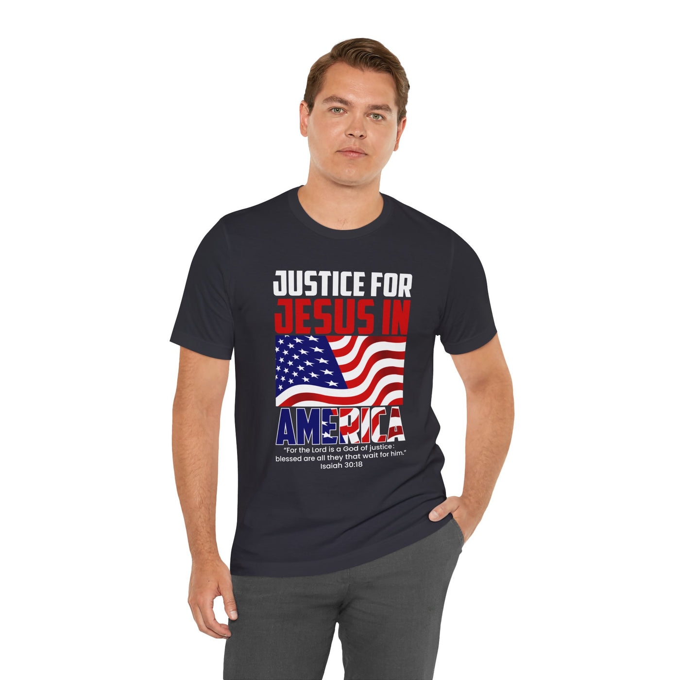 Justice For Jesus In America Unisex Jersey Short Sleeve Tee, American Flag Designs