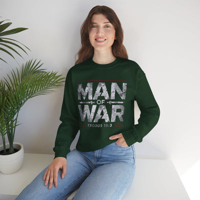 Man Of War Exodus 15:3 Unisex Heavy Blend™ Crewneck Sweatshirt, Silver Text