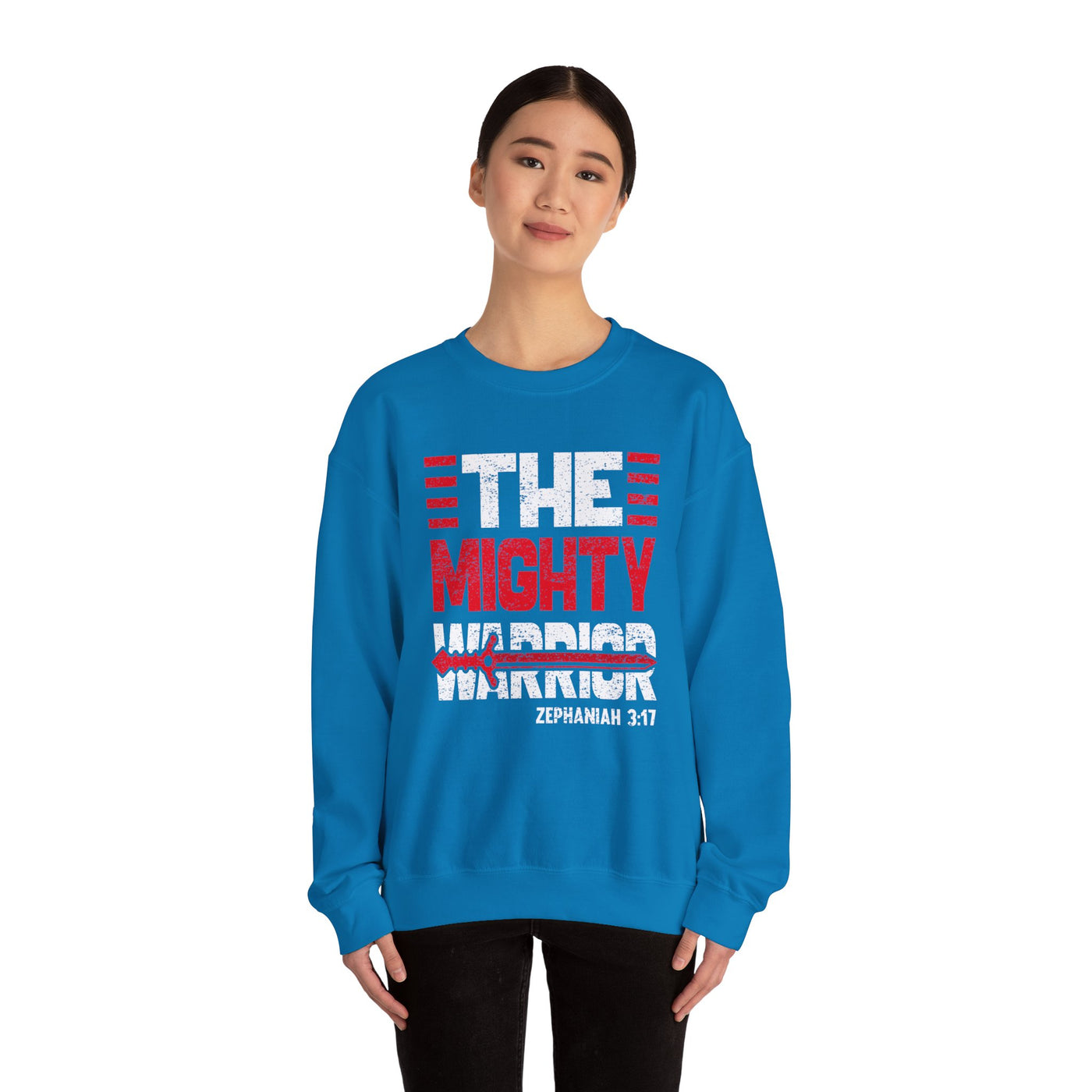 The Mighty Warrior Zephaniah 3:17 Unisex Heavy Blend™ Crewneck Sweatshirt