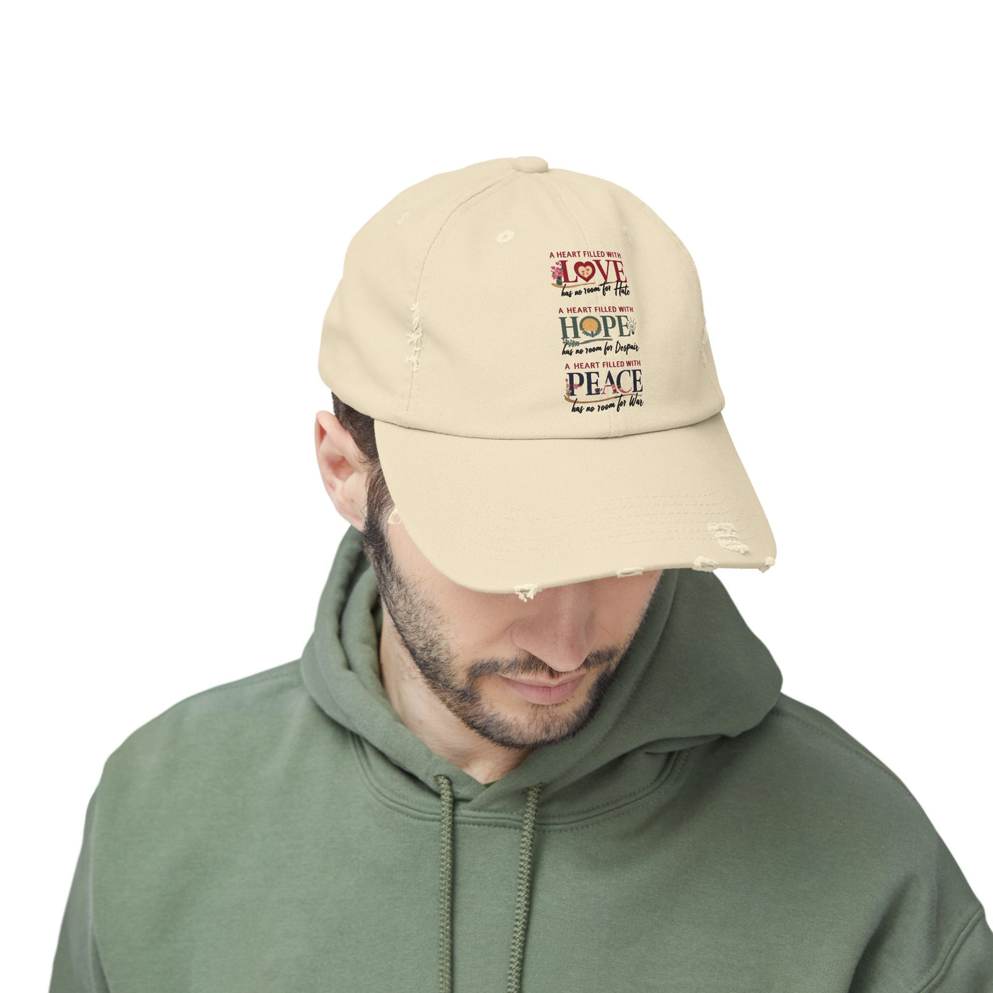A Heart Filled With Love, Hope, Peace Unisex Distressed Cap