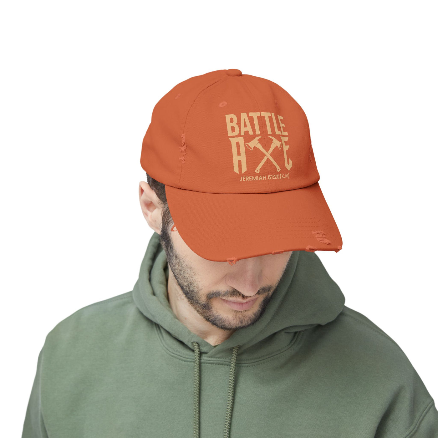 Battle Axe Unisex Distressed Cap, Golden Design