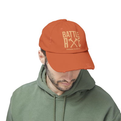 Battle Axe Unisex Distressed Cap, Golden Design