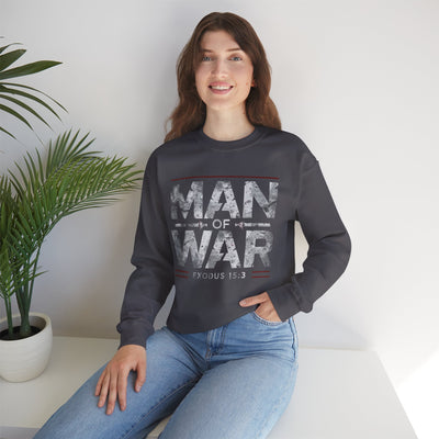 Man Of War Exodus 15:3 Unisex Heavy Blend™ Crewneck Sweatshirt, Silver Text