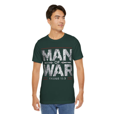 Man Of War Unisex Jersey Short Sleeve Tee, Silver Text Design