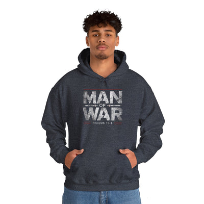Man Of War Exodus 15:3 Unisex Heavy Blend™ Hooded Sweatshirt, Silver Texts