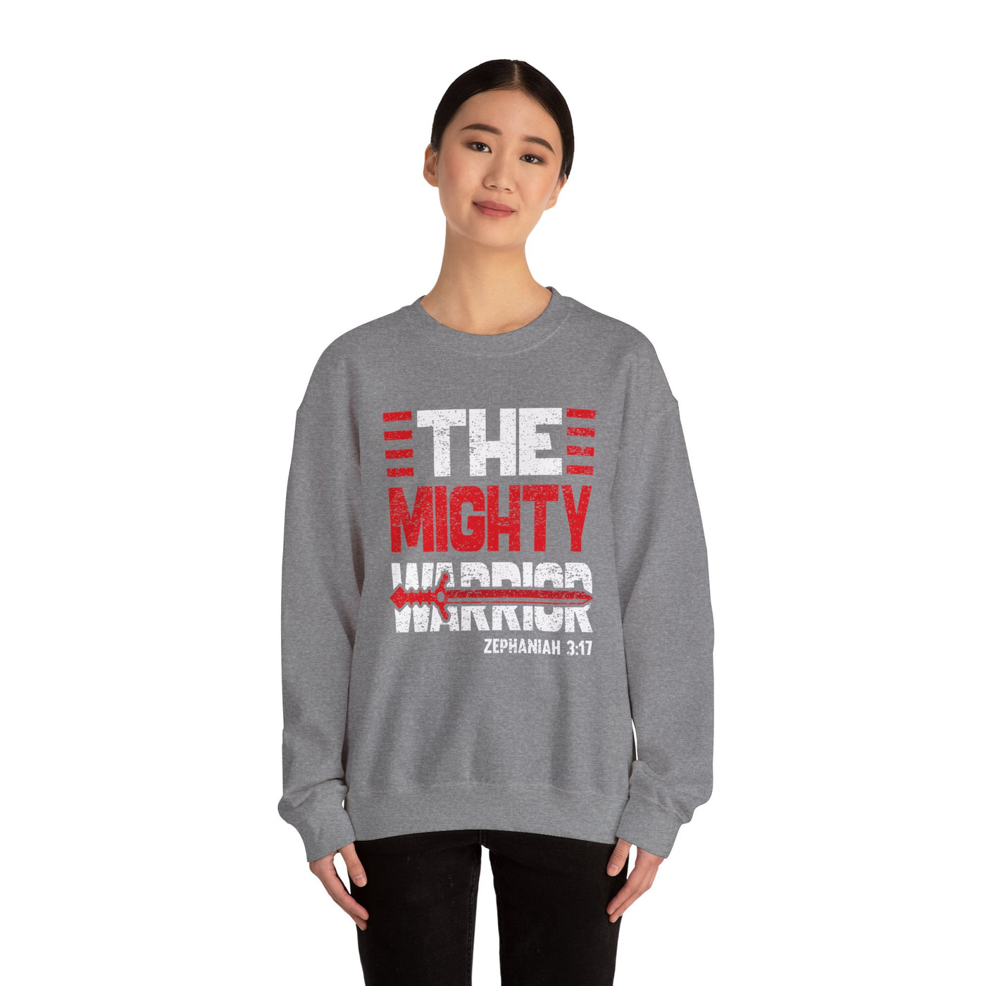 The Mighty Warrior Zephaniah 3:17 Unisex Heavy Blend™ Crewneck Sweatshirt