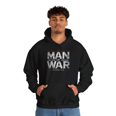 Man Of War Exodus 15:3 Unisex Heavy Blend™ Hooded Sweatshirt, Silver Texts