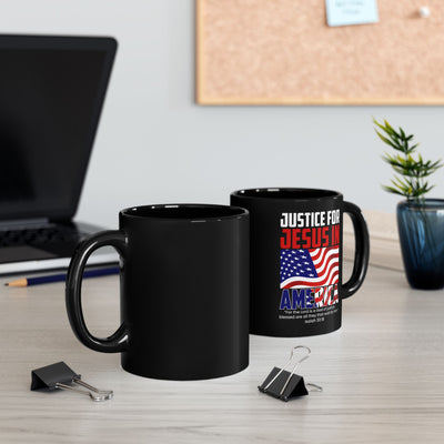Justice For Jesus In America Black Mug (11oz, 15oz), American Flag