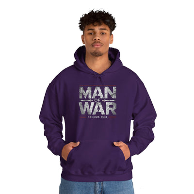 Man Of War Exodus 15:3 Unisex Heavy Blend™ Hooded Sweatshirt, Silver Texts