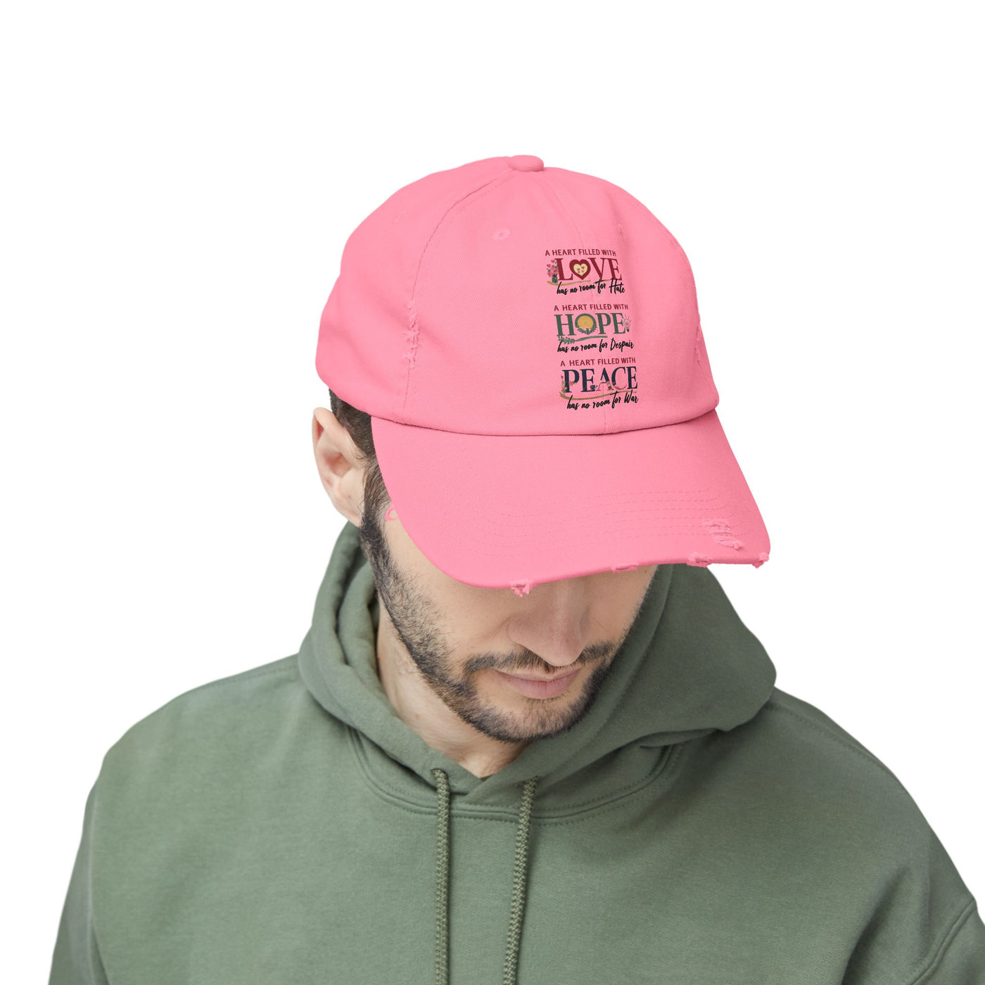 A Heart Filled With Love, Hope, Peace Unisex Distressed Cap