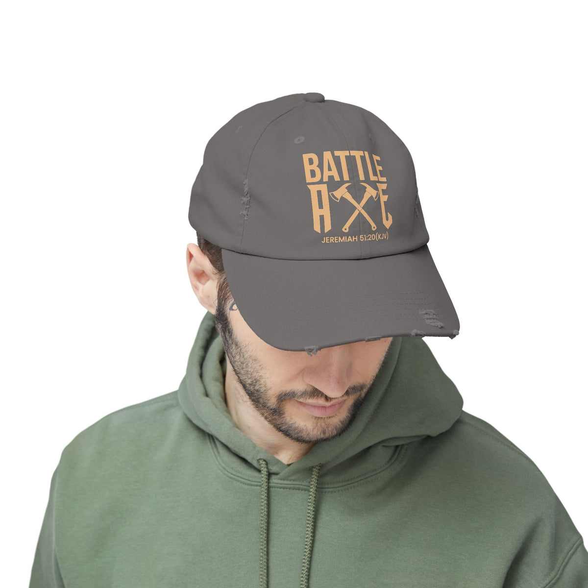 Battle Axe Unisex Distressed Cap, Golden Design