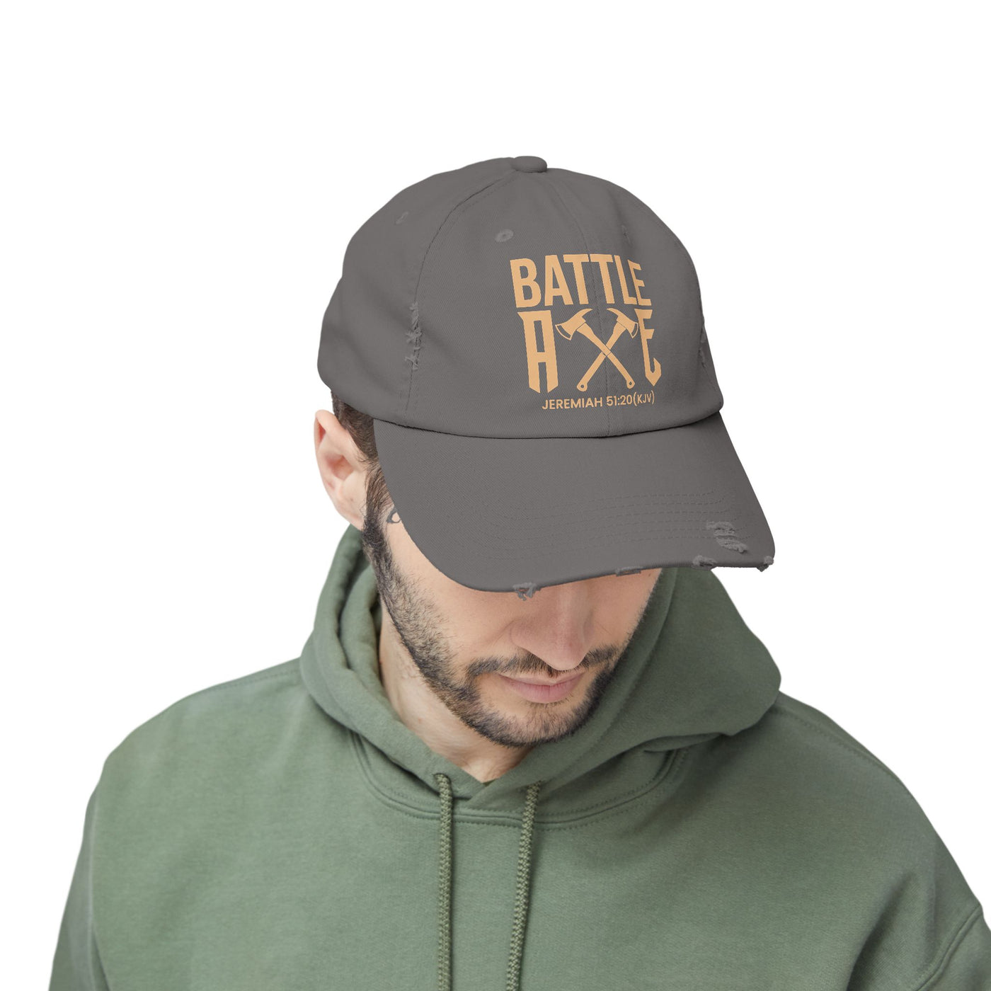 Battle Axe Unisex Distressed Cap, Golden Design