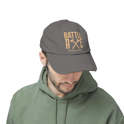 Battle Axe Unisex Distressed Cap, Golden Design