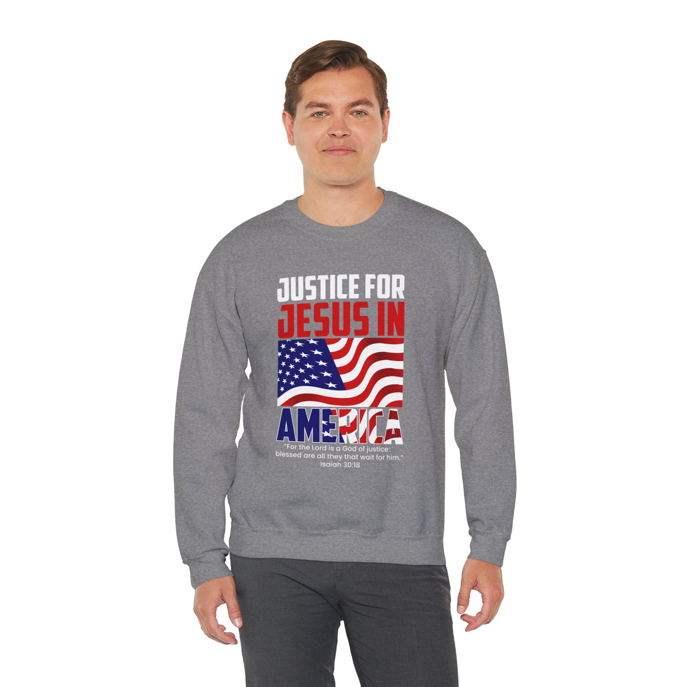 Justice For Jesus In America Unisex Heavy Blend™ Crewneck Sweatshirt, American Flag