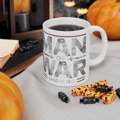 Man Of War Ceramic Mug, (11oz, 15oz), Silver Text