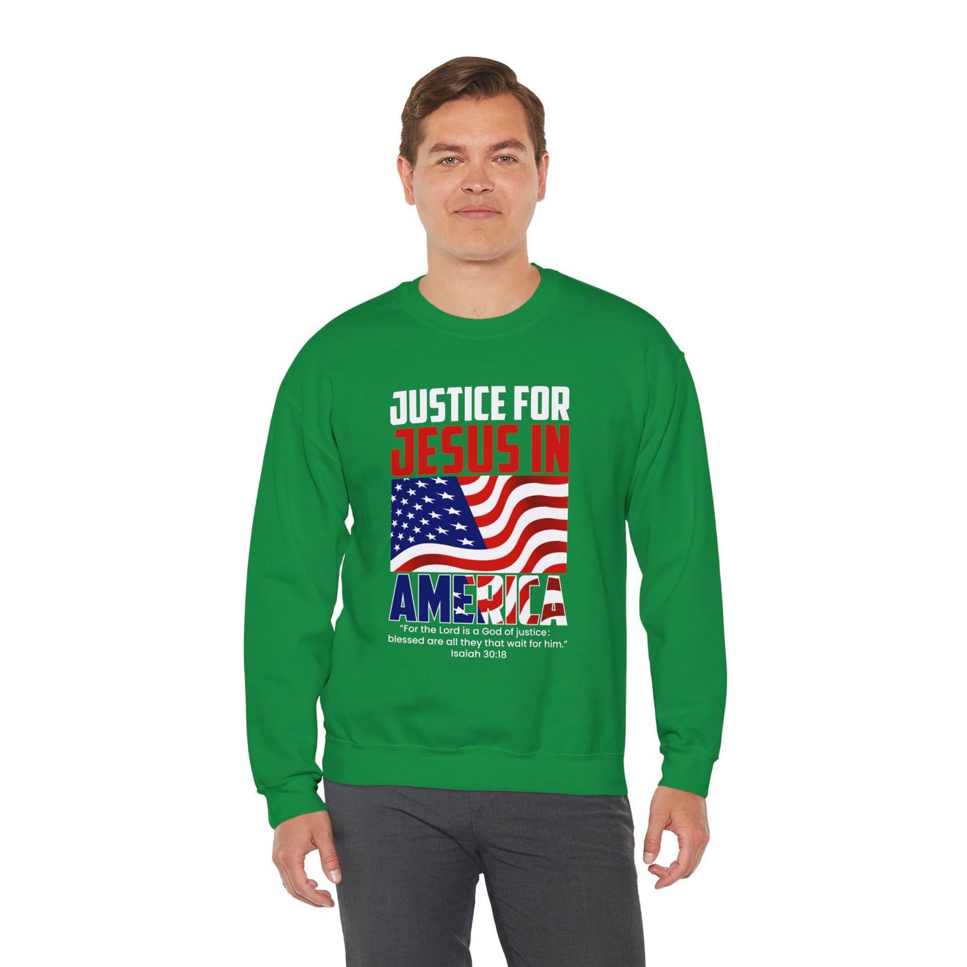 Justice For Jesus In America Unisex Heavy Blend™ Crewneck Sweatshirt, American Flag