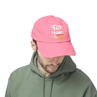 By Faith, By Force And By Fire Unisex Distressed Cap, Aesthetic Design